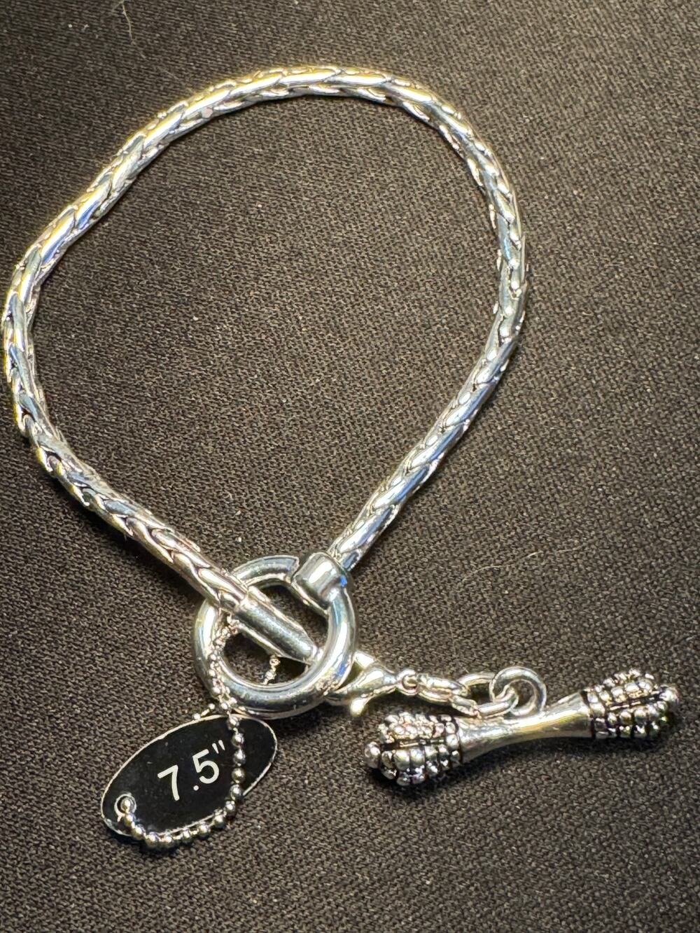 Da Vinci Silver Tone Toggle Clasp Braided Chain Bracelet 7.5in